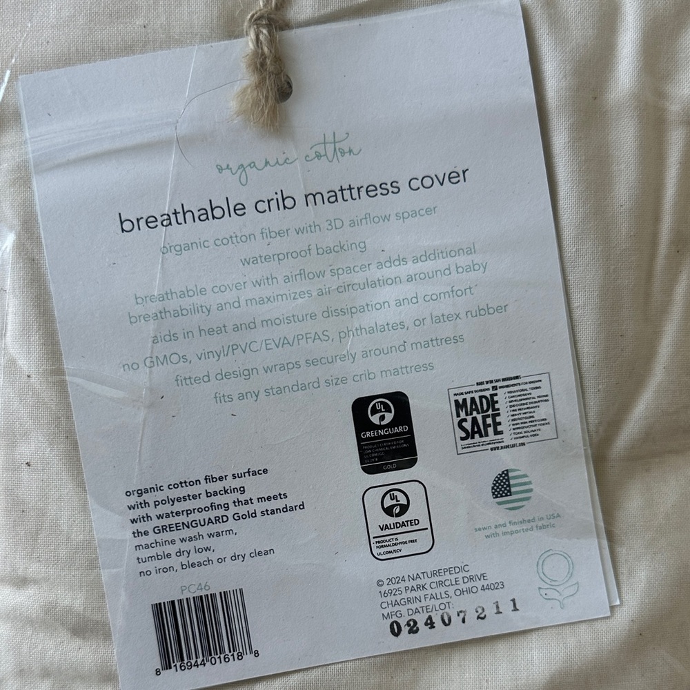 Naturepedic Breathable Crib Mattress Cover -- Full Size Crib - Picture 2 of 2